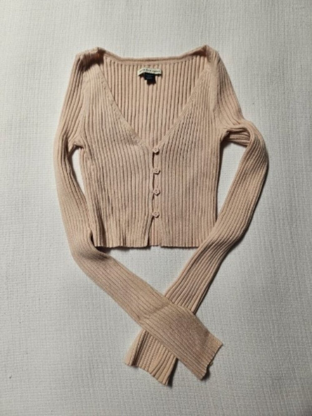 American Eagle Light Pink Button-Up Cropped Cardigan